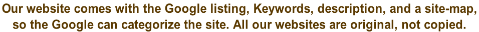 Our website comes with the Google listing, Keywords, description, and a site-map,  so the Google can categorize the site. All our websites are original, not copied.